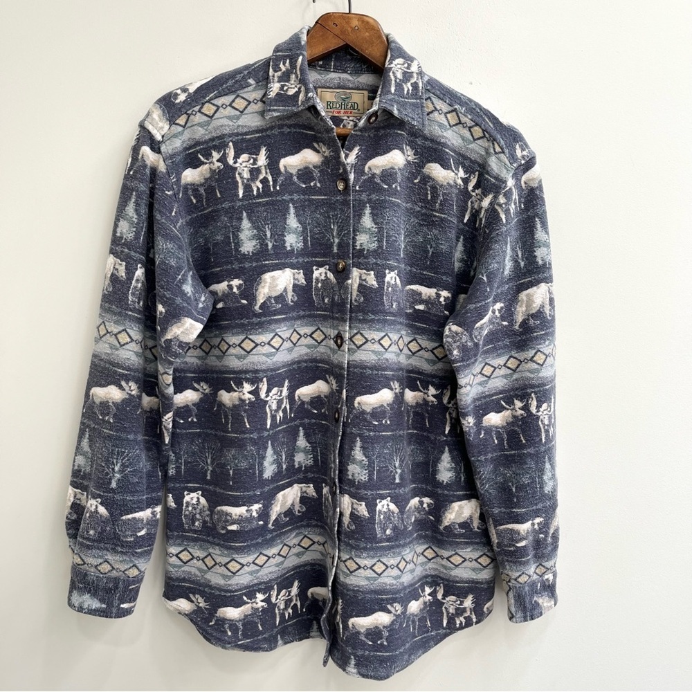 Vintage Redhead for her brushed flannel button up shirt moose bear print small